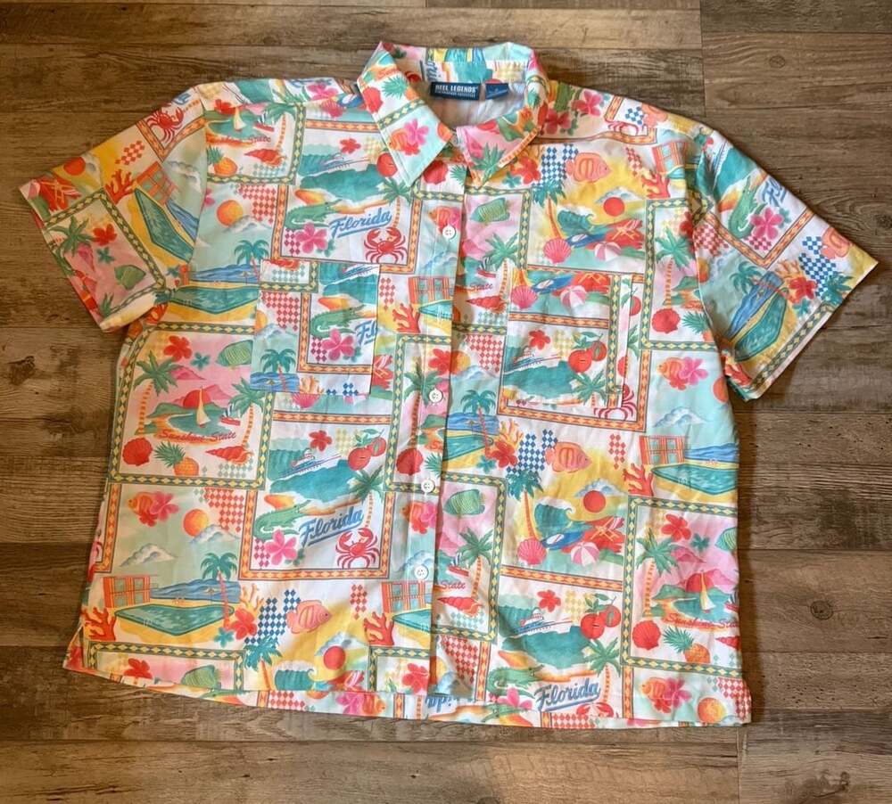 Reel Legends Bright Multi-Color Tropical Print Button Down Shirt size XL